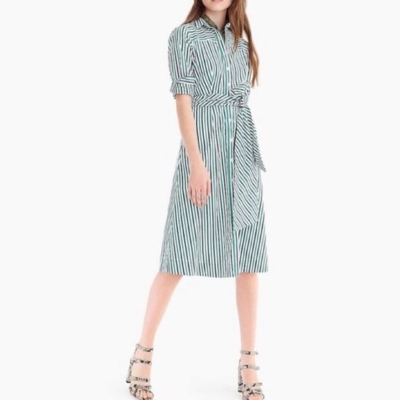 J. Crew Dresses & Skirts - NWT J. Crew Tie-Waist Shirtdress in Stripe Buttondown Long Sleeves Size 0 NEW